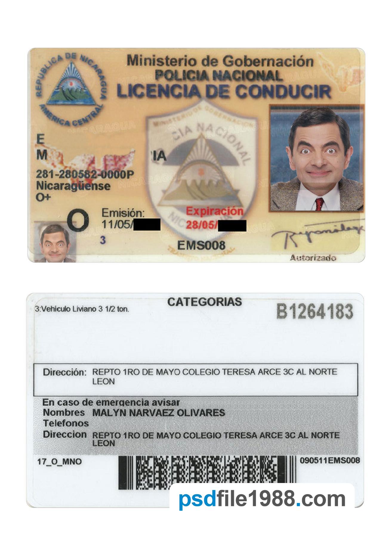 Nicaragua Driving License